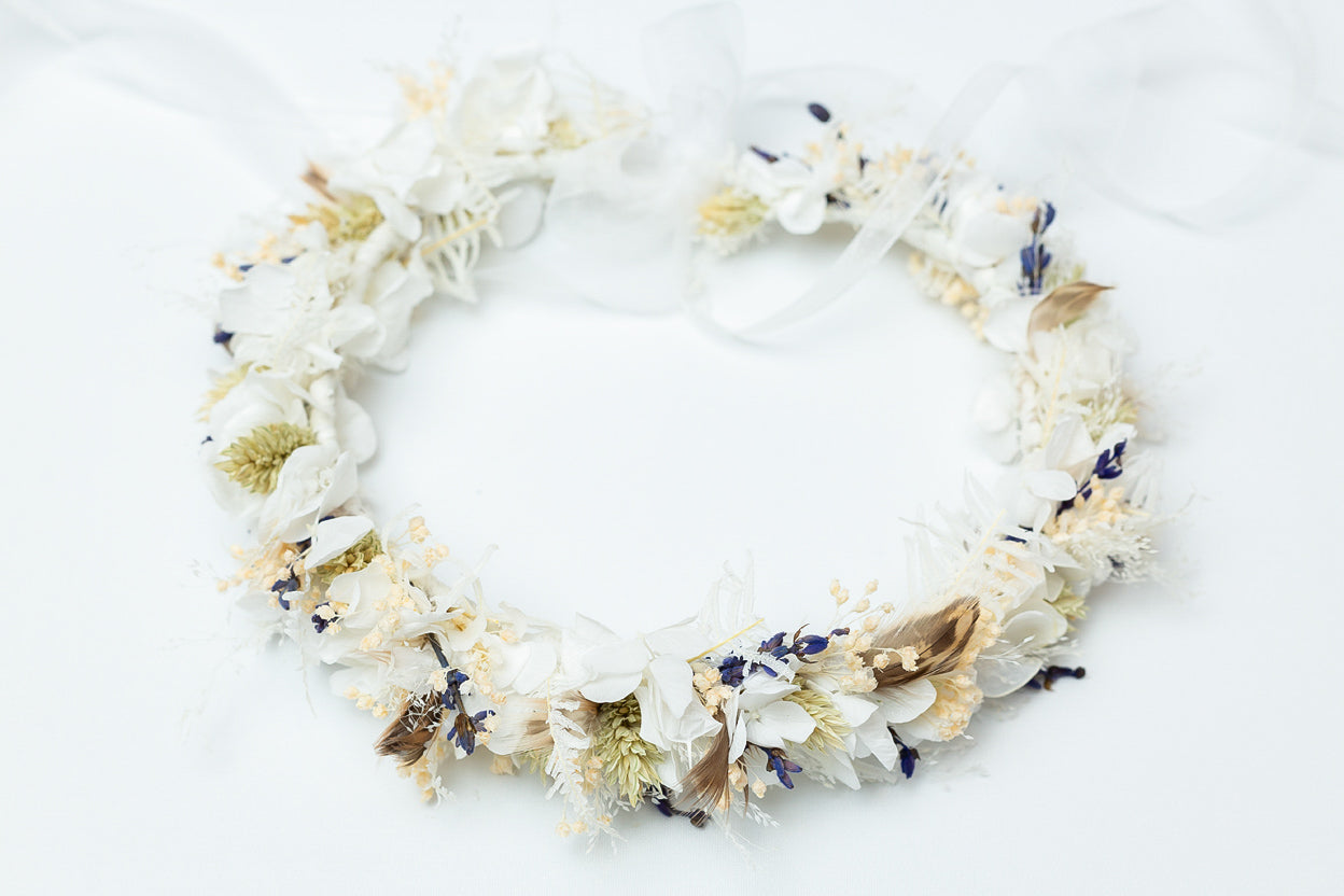 blumenkranz für offenes haar für die braut zur hochzeit im bohostil