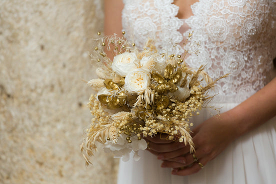 Brautstrauß Trockenblumen goldene Hochzeit