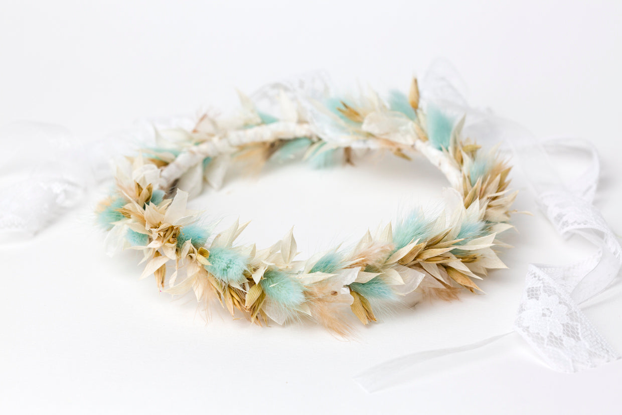 Trockenblumen Haarkranz Blau Lagurus Hochzeit Boho