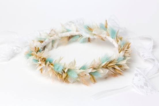 Trockenblumen Haarkranz Blau Lagurus Hochzeit Boho
