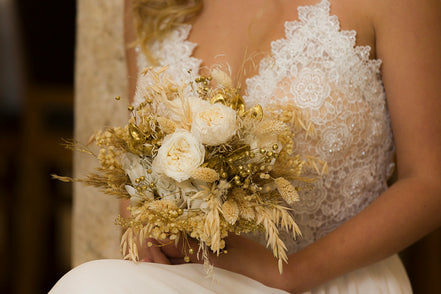 Trockenblumen Brautstrauß Hochzeit goldene echte Blumen
