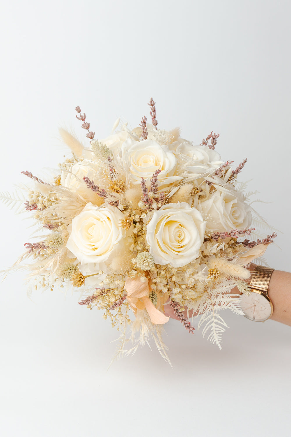 Brautstrauß Creme & Lavendel | Trockenblumen