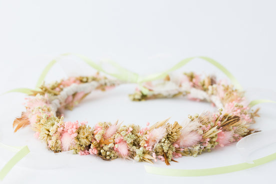 trockenblumen haarkranz hochzeit