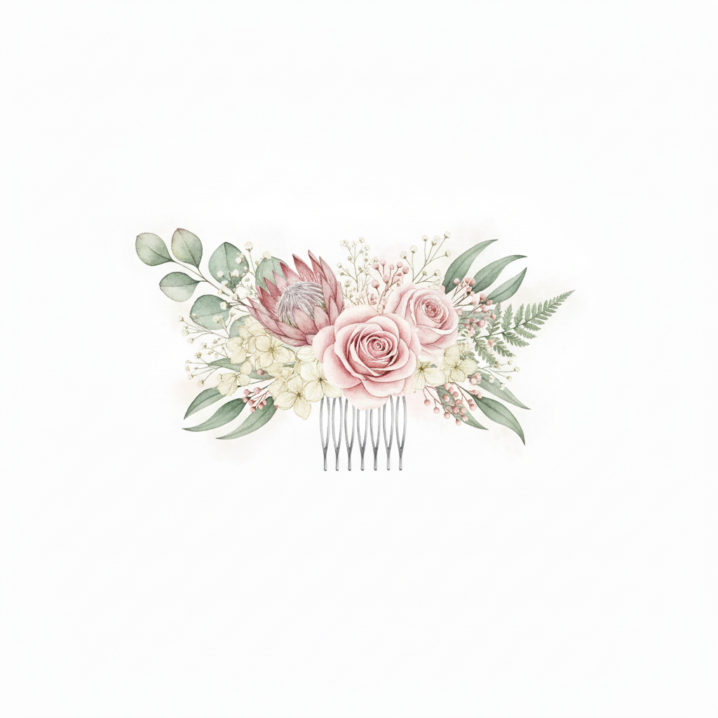 Aquarell Blumen Haarkamm kleine Blüten