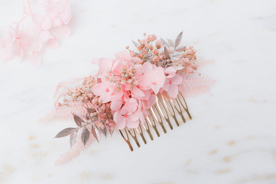 haarkamm trockenblumen rosa