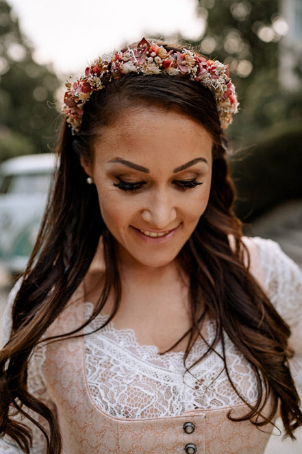 Haarreif Trockenblumen Rot | Dirndl Hochzeit