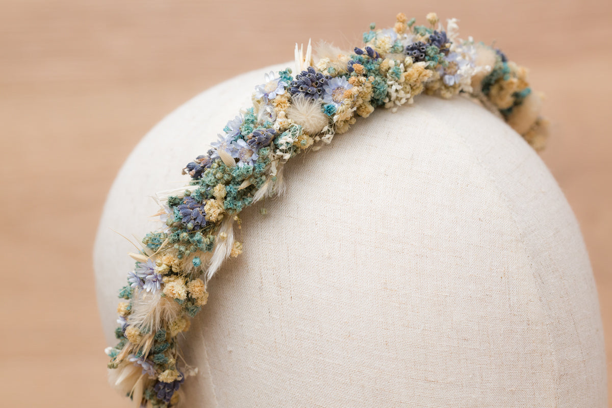 blumen haarreif blau dirndl
