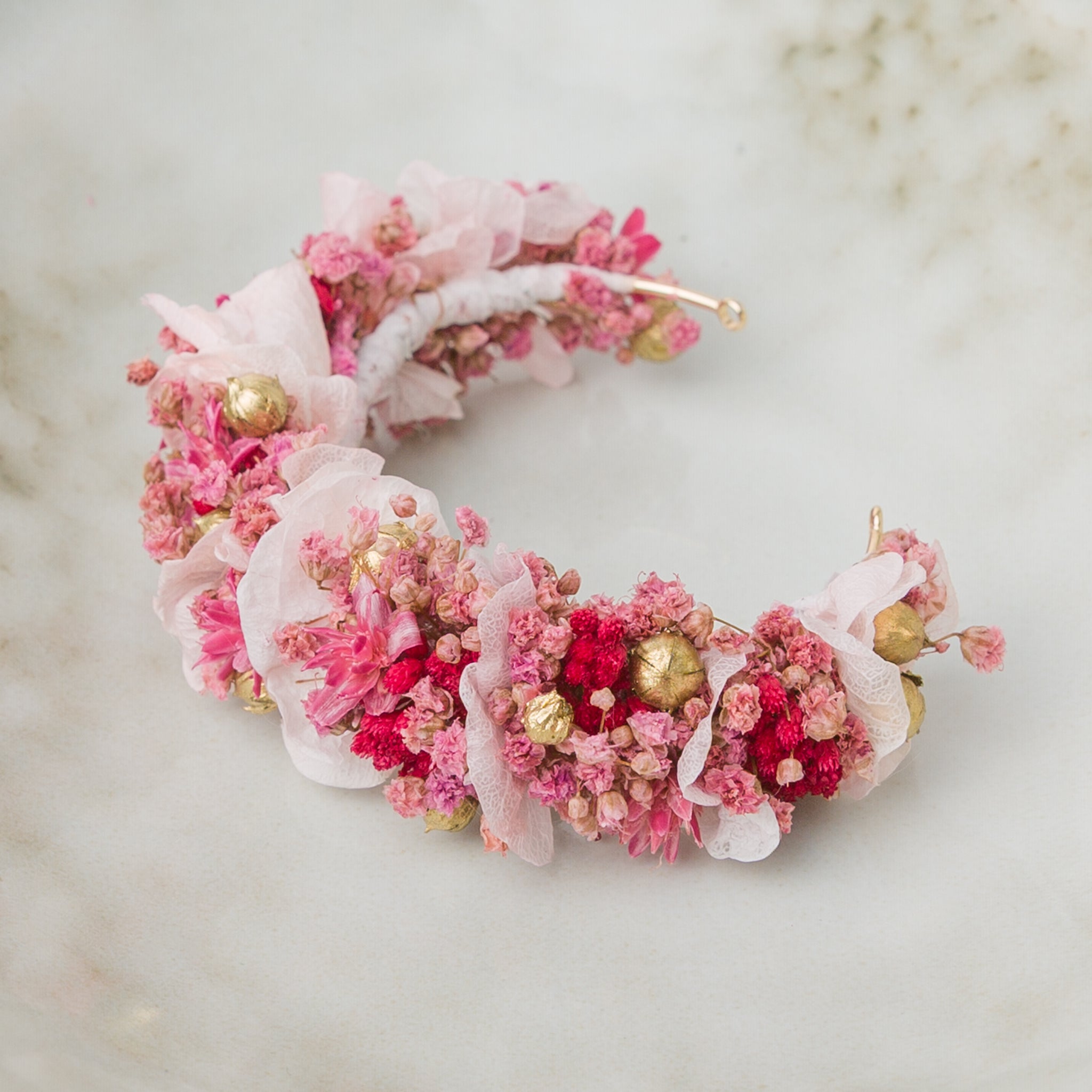 Blumen Armreif| rosa, pink, gold