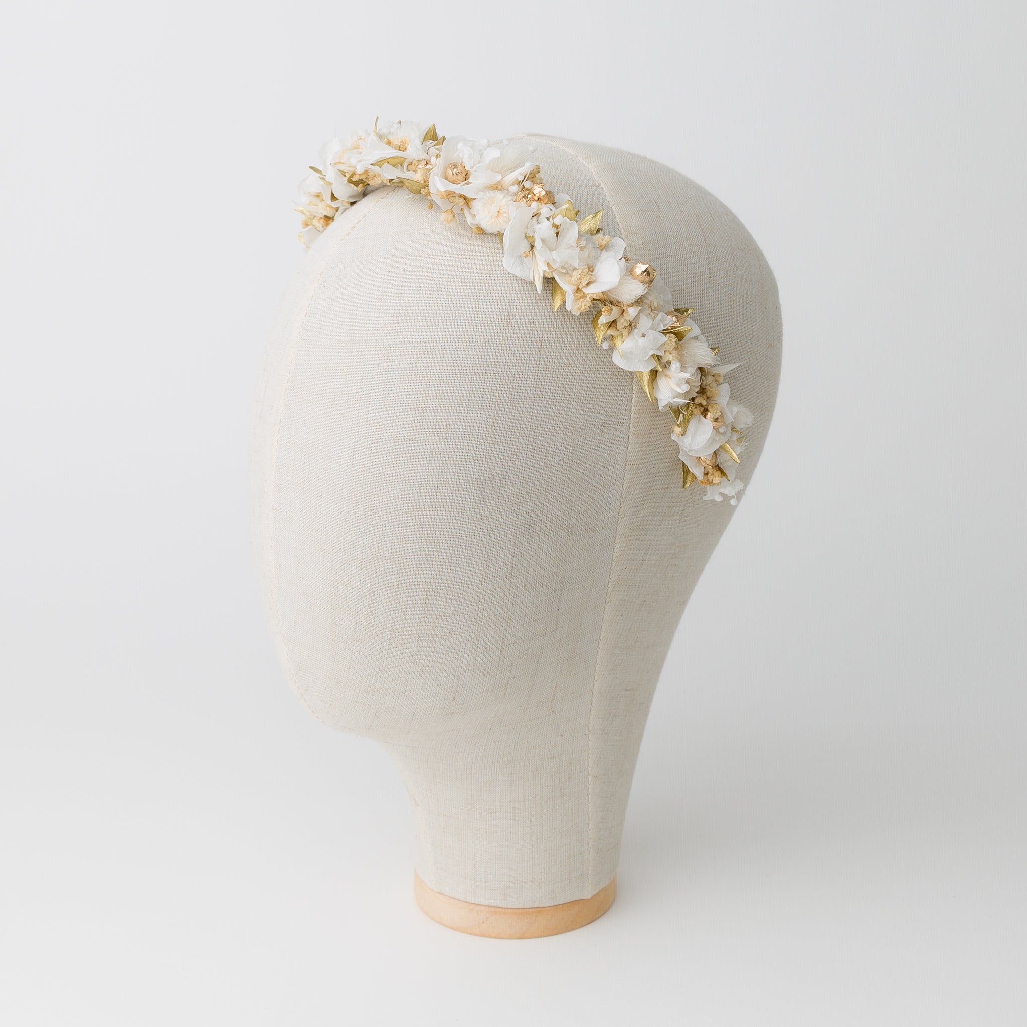 kopfschmuck trockenblumen gold weiß