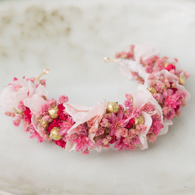 Blumen Armreif| rosa, pink, gold