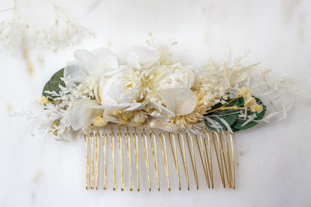 Handgefertigter Trockenblumen Haarkamm Hochzeit Haarschmuck weiß
