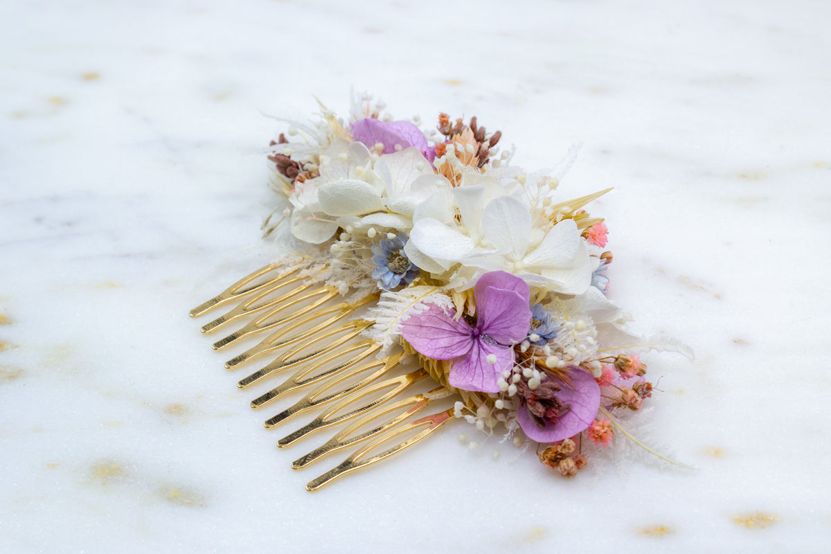 blumen haarkamm violett