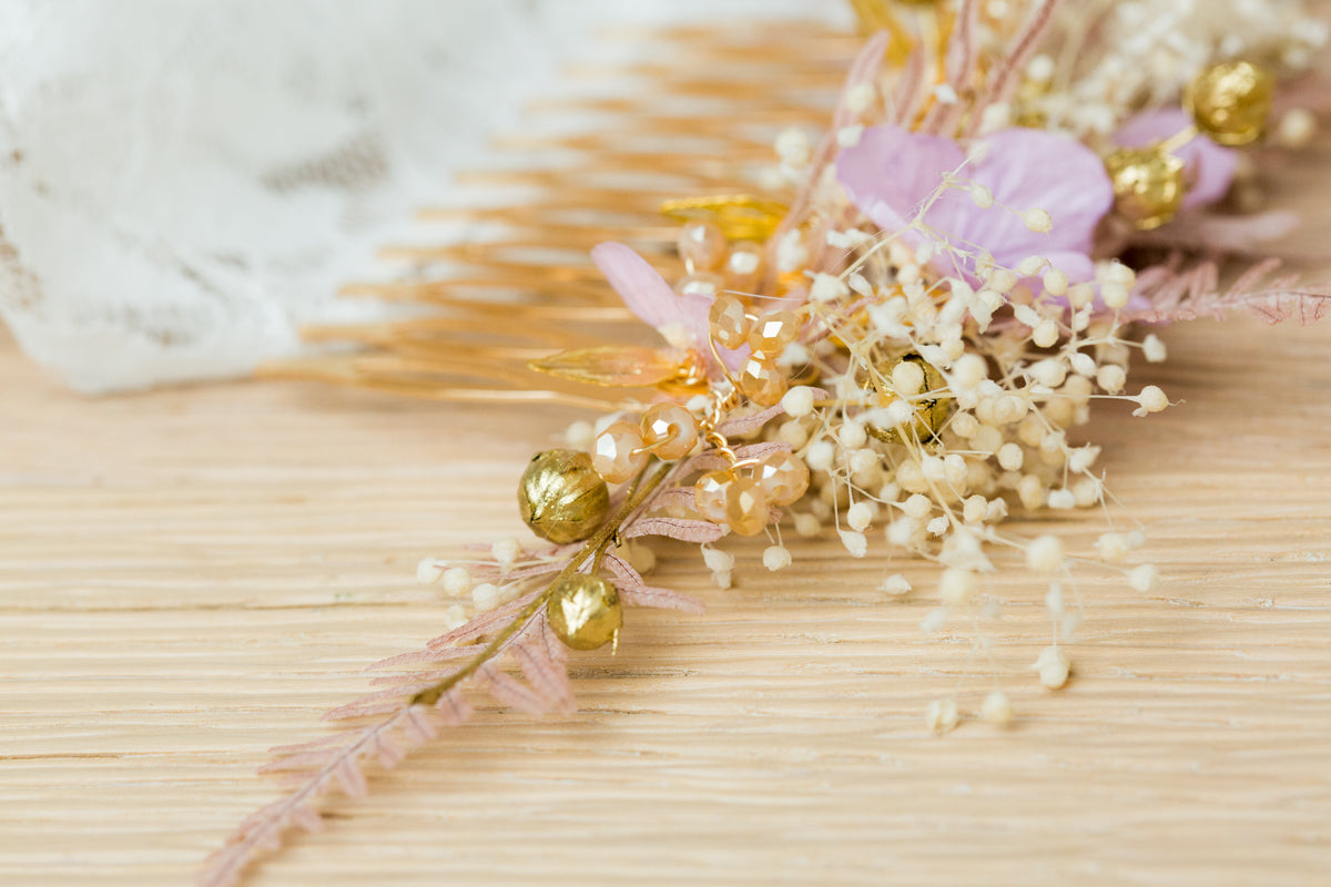 blumen haarkamm gold farben