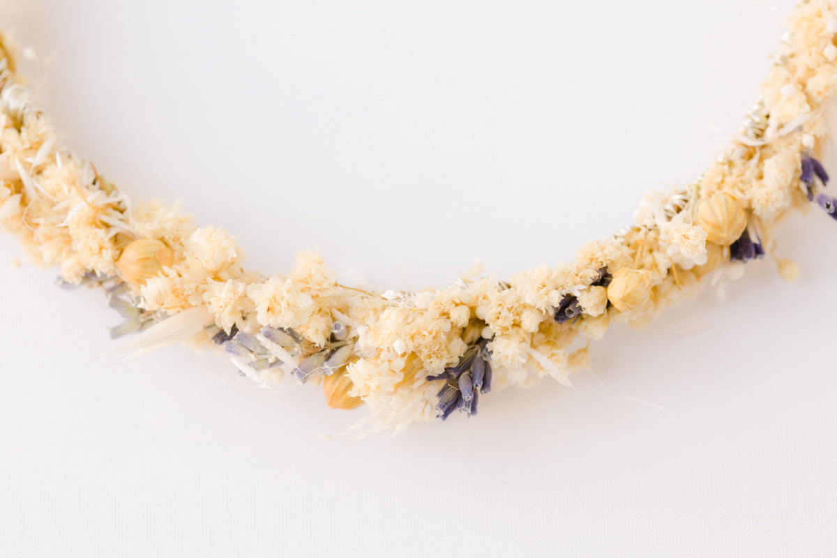haarreif trockenblumen hochzeit lavendel