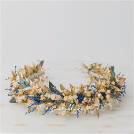 Haarreif aus Blumen zur Hochzeit gold farben olive