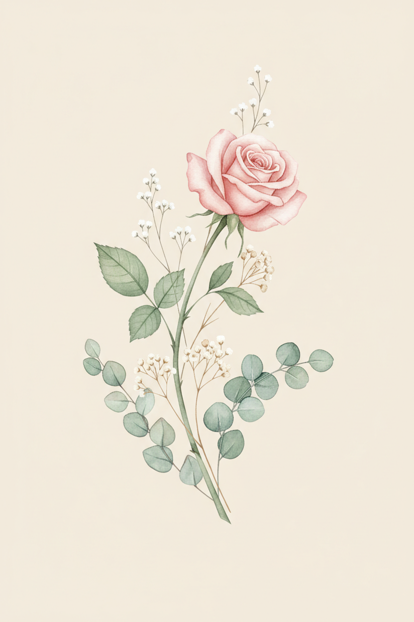 Rose mit Stiel Aquarell