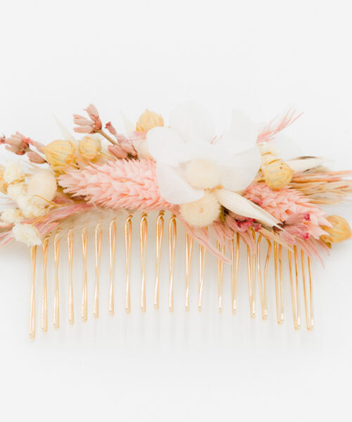Blumen haarkamm hochzeit dirndl haarschmuck rosa gold weiß