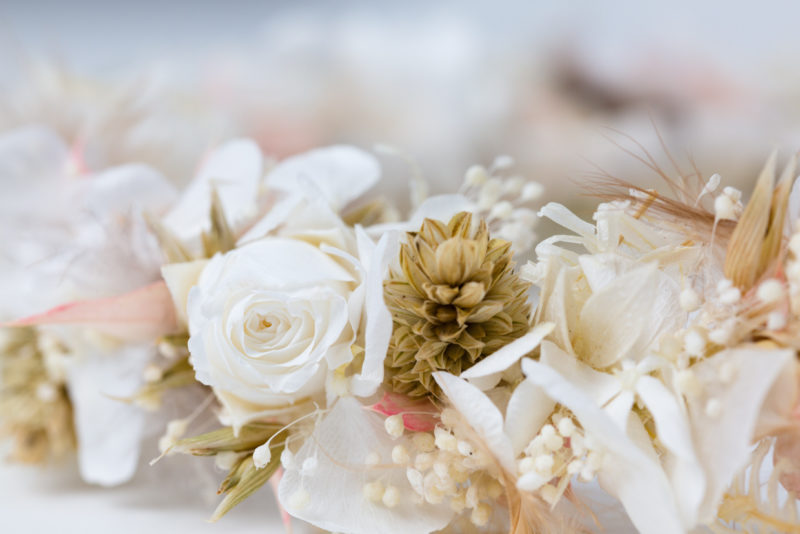 Kopfkranz aus Blumen in weiß fürs Hochzeitskleid, Dirndl