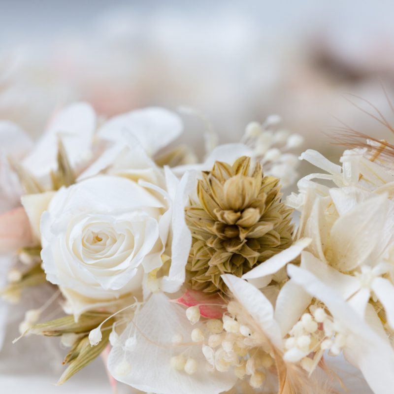 Kopfkranz aus Blumen in weiß fürs Hochzeitskleid, Dirndl