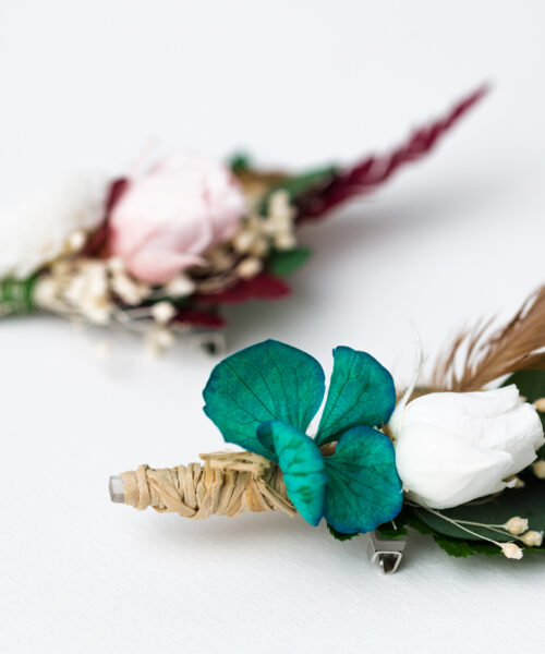 Alternative view of Anstecker Bräutigam mit blauer Hortensie und grünem Farn