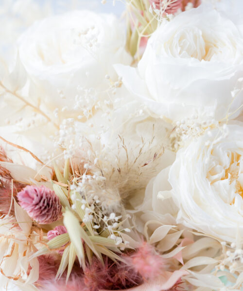 trockenblumen brautstrauß pastell