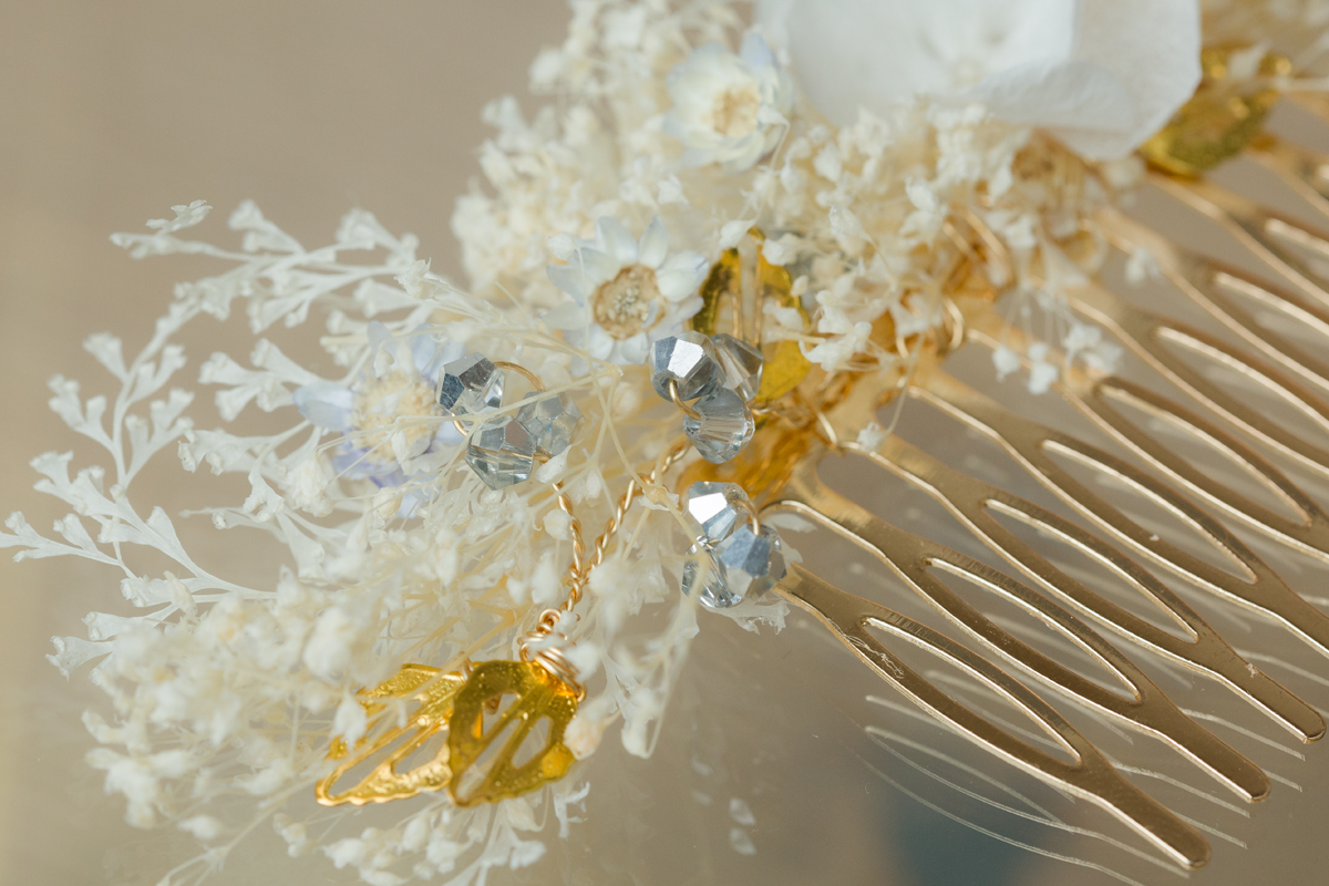 Hortensien Haarkamm Blumen Perlen
