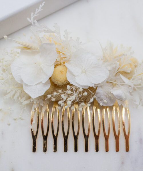 haarkamm trockenblumen schleierkraut